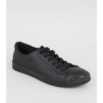 Black Leather-Look Lace Up Trainers