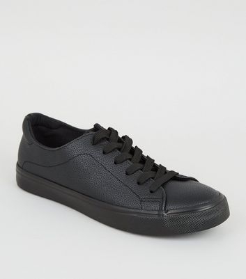 Black Leather-Look Lace Up Trainers