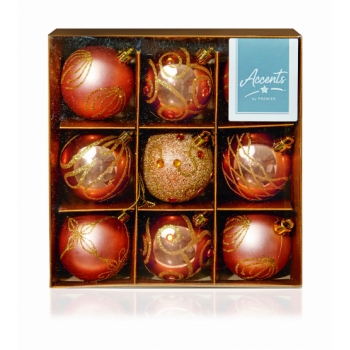 Premier 9 x 60mm Rose Gold Decorated Baubles