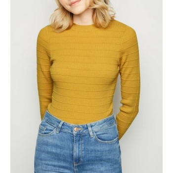 Mustard Ribbed Knit Crew Jumper