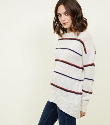 Off White Stripe Oversized Jumper