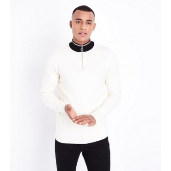 Cream Colour Block Half Zip Jumper