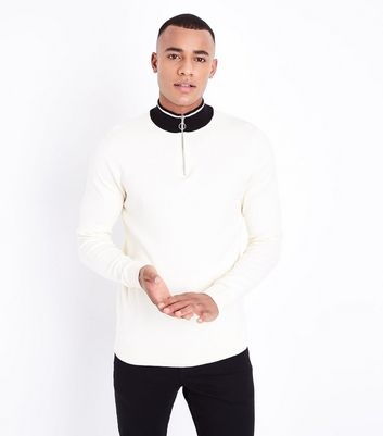 Cream Colour Block Half Zip Jumper