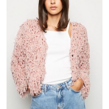 Pale Pink Chenille Loop Knit Cardigan