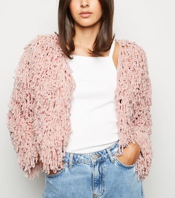 Pale Pink Chenille Loop Knit Cardigan