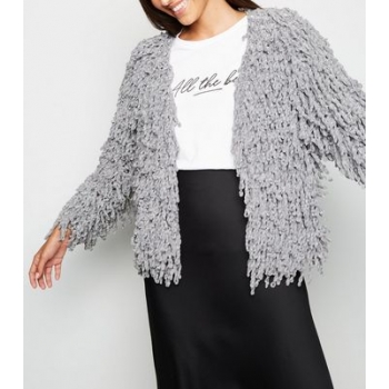 Pale Grey Chenille Loop Knit Cardigan