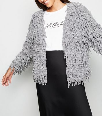 Pale Grey Chenille Loop Knit Cardigan