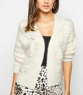 Cream Pointelle Long Sleeve Cardigan