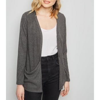 Dark Grey Brushed Rib Slouchy Cardigan