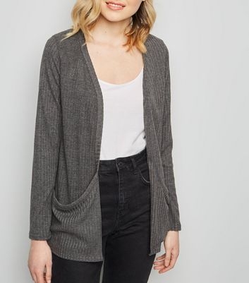 Dark Grey Brushed Rib Slouchy Cardigan