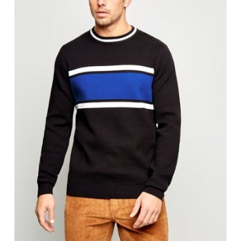 Black Block Stripe Crew Neck Jumper