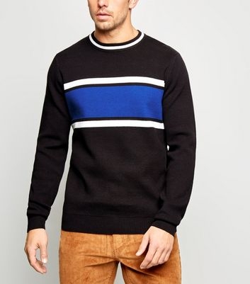 Black Block Stripe Crew Neck Jumper