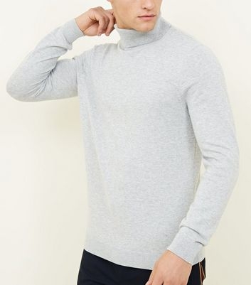 Pale Grey Ribbed Roll Neck Jumper