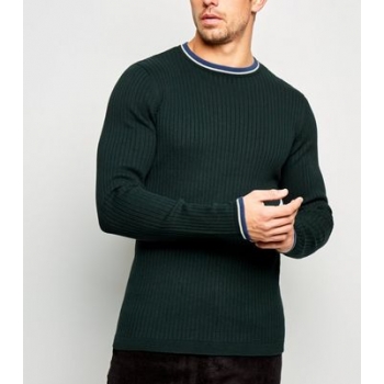 Dark Green Ringer Neck Muscle Fit Jumper