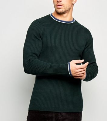 Dark Green Ringer Neck Muscle Fit Jumper