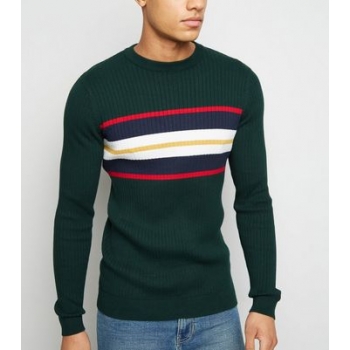 Green Block Stripe Muscle Fit Jumper