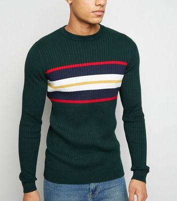 Green Block Stripe Muscle Fit Jumper