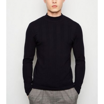 Navy Ribbed Knit Muscle Fit Jumper