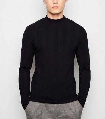 Navy Ribbed Knit Muscle Fit Jumper