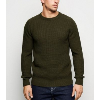 Olive Crew Neck Waffle Knit Jumper