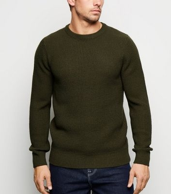 Olive Crew Neck Waffle Knit Jumper