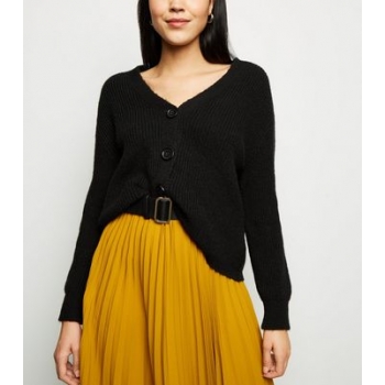 Black Rib Knit Button Through Cardigan