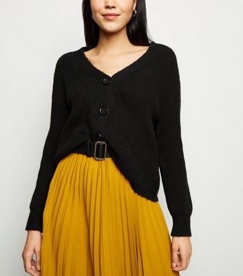 Black Rib Knit Button Through Cardigan