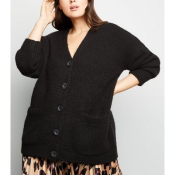 Curves Black Pocket Front Button Up Cardigan