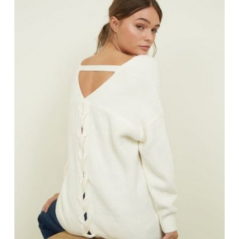 Off White Ribbed Lattice Back Jumper