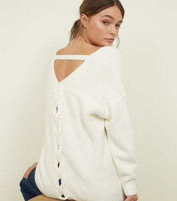 Off White Ribbed Lattice Back Jumper