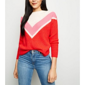 Red Neon Chevron Colour Block Jumper