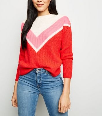 Red Neon Chevron Colour Block Jumper