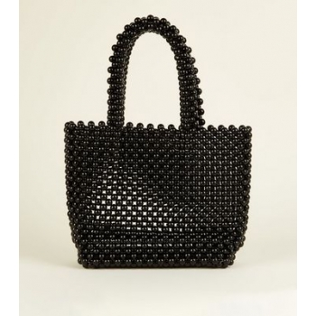 Black Beaded Grab Tote Bag