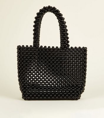 Black Beaded Grab Tote Bag