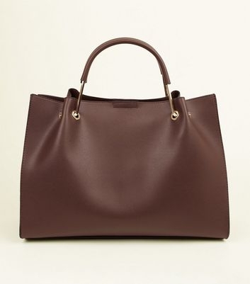 Dark Brown Metal Handle Tote Bag