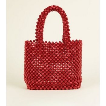 Red Beaded Grab Tote Bag