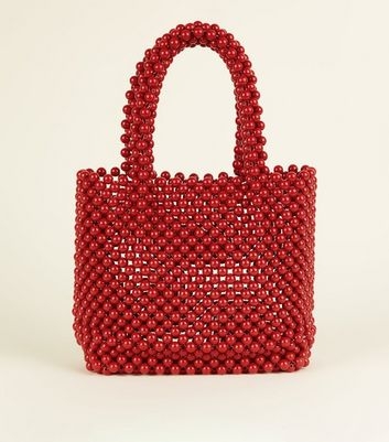 Red Beaded Grab Tote Bag