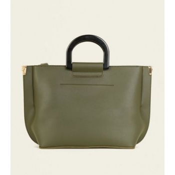 Khaki Resin Handle Tote Bag