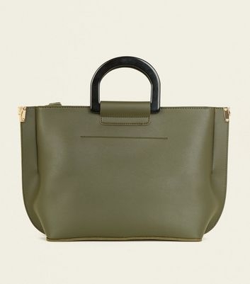 Khaki Resin Handle Tote Bag