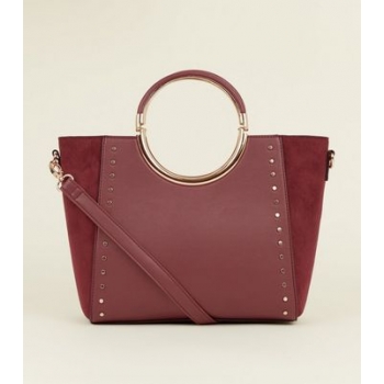 Burgundy Studded Circle Metal Handle Tote