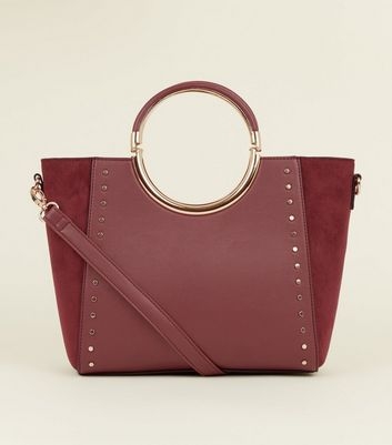 Burgundy Studded Circle Metal Handle Tote