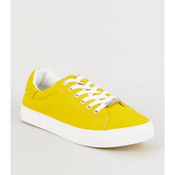 Yellow Faux Nubuck Lace Up Trainers