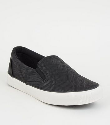 Black Faux Snake Slip On Trainers