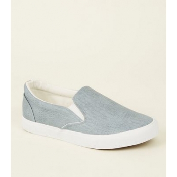 Pale Blue Faux Croc Slip On Trainers