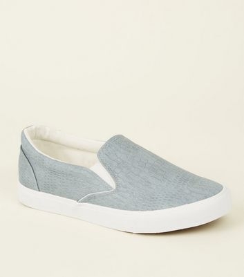 Pale Blue Faux Croc Slip On Trainers