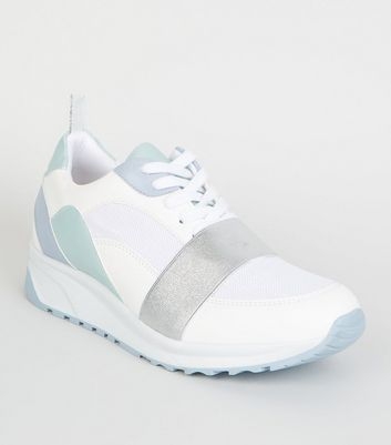 White and Silver Strap Colour Block Trainers