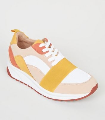 Nude and Orange Strap Colour Block Trainers