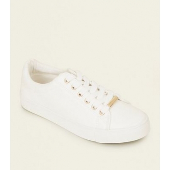 White Leather-Look Metal Trim Trainers