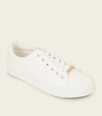 White Leather-Look Metal Trim Trainers