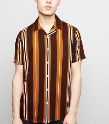 Rust Vertical Stripe Short Sleeve Shirt